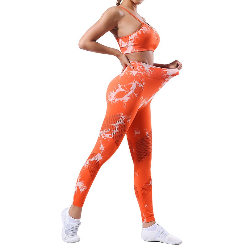 European and American Quick-Drying Sexy Tie-Dye Seamless Yoga Suit Women's Sling Workout Exercise Underwear Hip Raise Skinny Yoga Pants