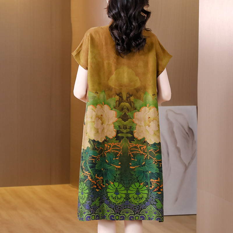 New Chinese Cheongsam Gambiered Guangdong Silk Dress 2023 New Retro Color Mid-Length Mulberry Silk Silk Dress