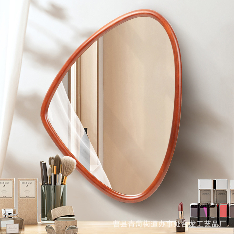 Wooden Shaped Makeup Mirror Creative Home Decorative Mirror Bedroom Dressing Mirror Wooden Frame Dressing Hairdressing Mirror