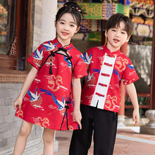 汉服男童女童唐装夏季套装儿童旗袍古风古装中式儿童民族风演出服