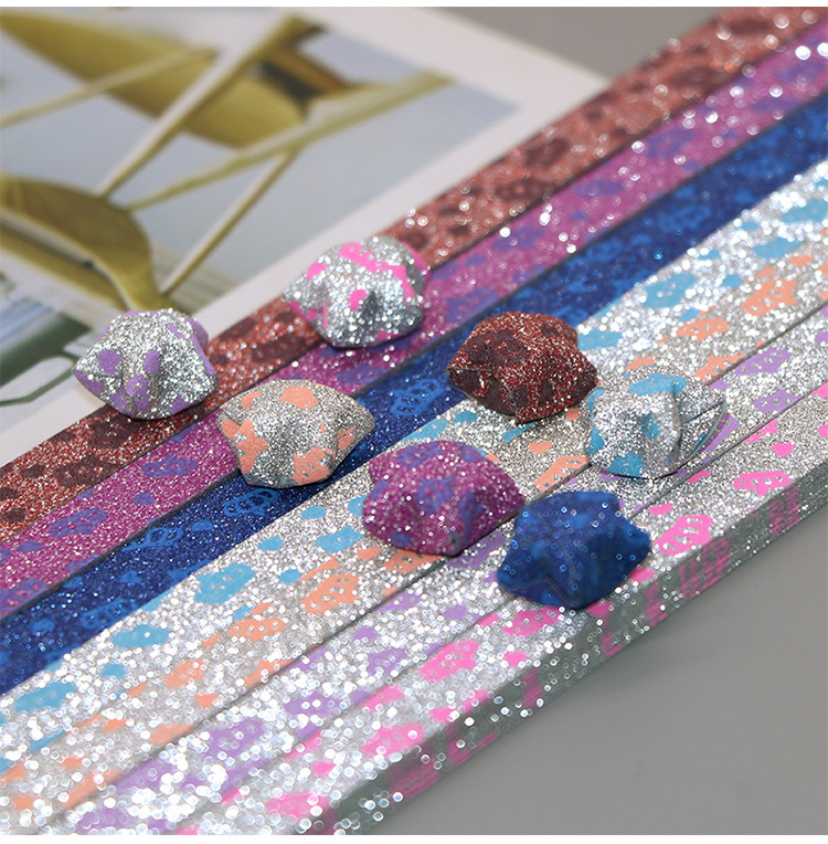 印花多款纯色闪光金粉手工星星条闪粉幸运星折纸条diy漂流瓶材料