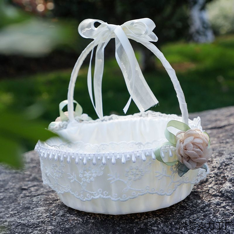 花童撒花瓣花篮婚礼婚庆喜篮迷你小号装饰收纳手提蕾丝道具篮子