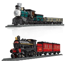 杰星59001蒸汽火车玩具59002火车轨道儿童拼装积木怀旧汽车玩具