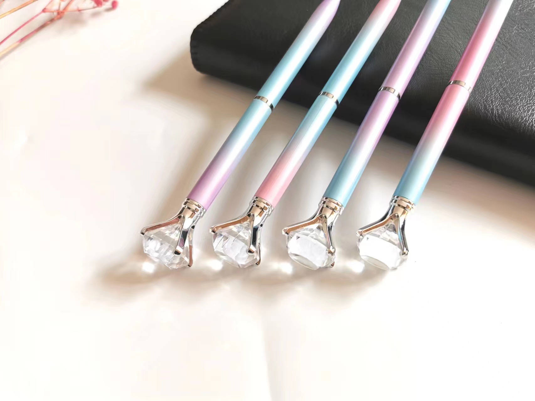 New Macaron Gradient Big Rhinestone Pen Fashion Fairy Pen Creative Style Plastic Pen Advanced Gift Pen Student Pen