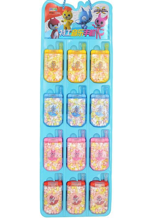 雅尚食品玩明糖特工音乐灯光翻盖手机水果糖果玩具 儿童糖果零食