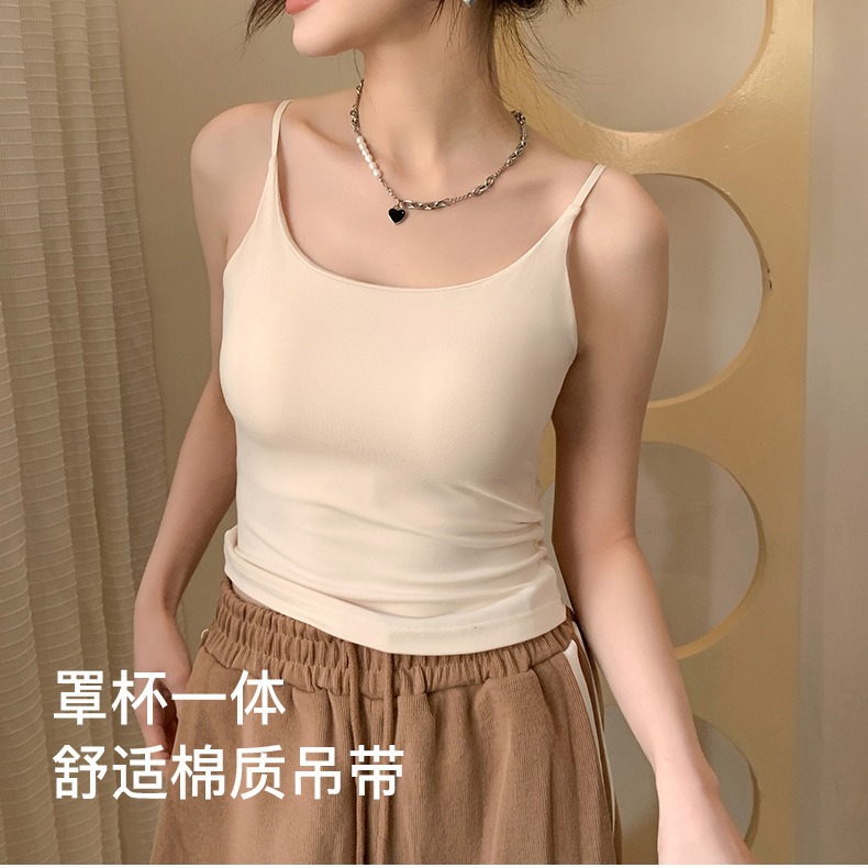 纯棉吊带养胸背心舒适内搭外穿带胸垫打底上衣文胸一体式内衣夏季