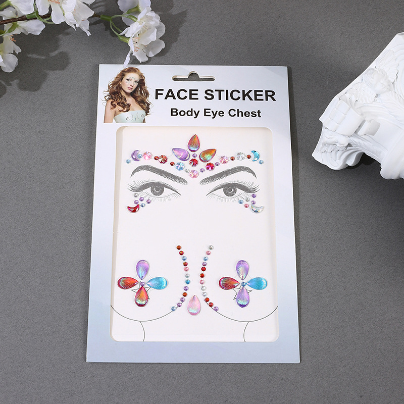 New Chest Paste Acrylic Diamond Paste Gem Stickers Music Festival Ornament Stick-on Crystals Light Europe and America Creative Face Pasters Factory Direct Sales