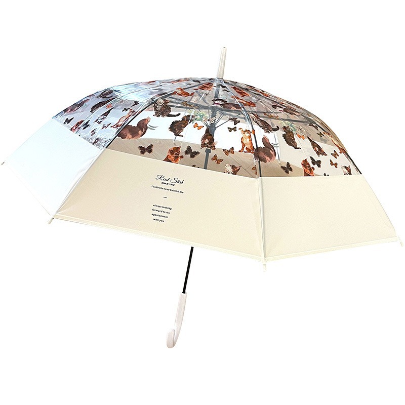 High-Grade Umbrella Children's Umbrella Small Fresh Long Handle Umbrella Women's Transparent Umbrella Printing Automatic Umbrella Big Sunny Rain Sunshade