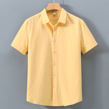 1504美式重磅短袖衬衫男夏季纯色翻领上班休闲寸衫纯棉白色衬衣潮