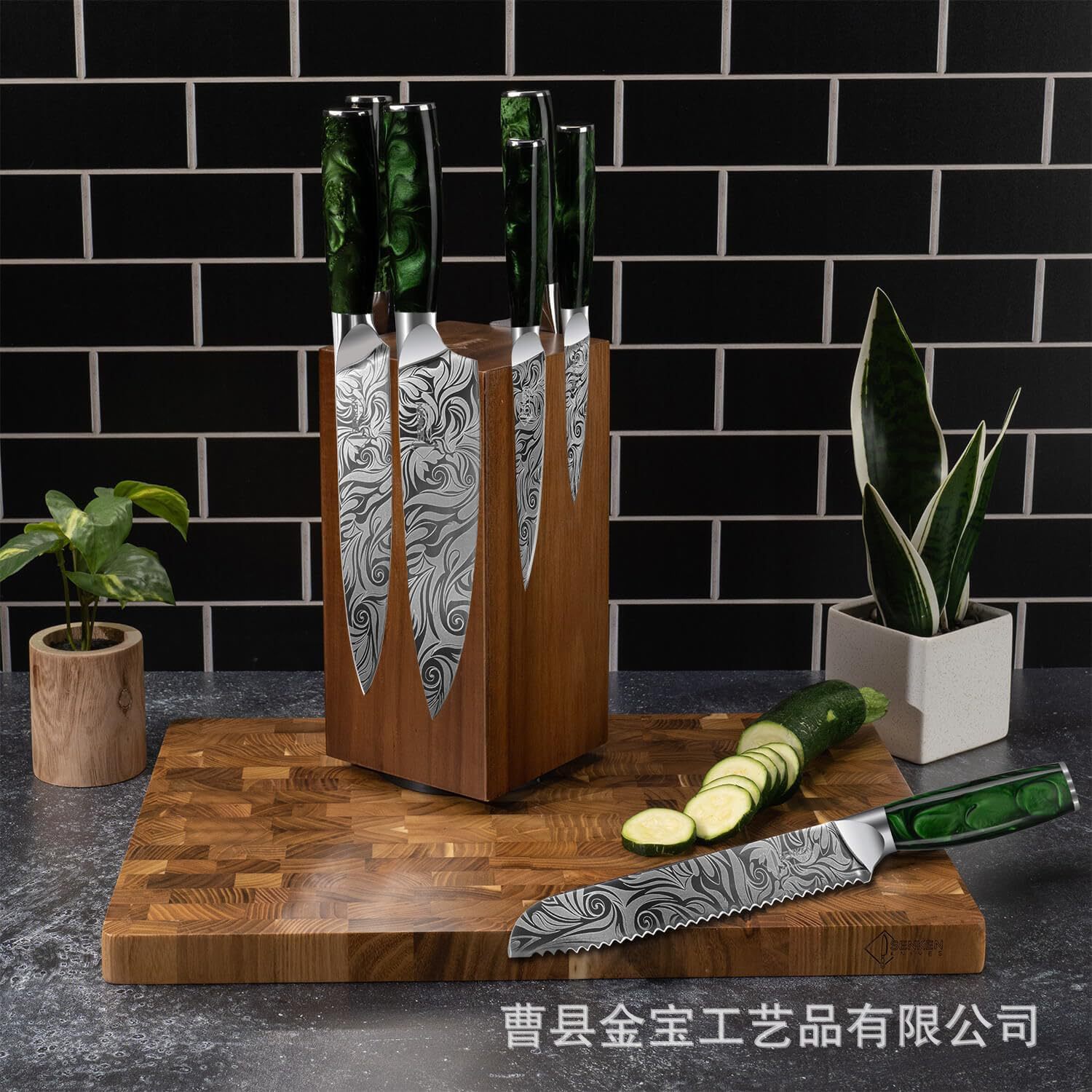 相思木磁吸芝士刀架不锈钢烘焙刀座置物架四面可旋转切菜刀展示架