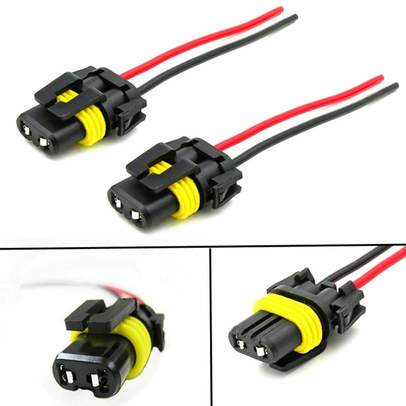 汽车大灯卤素灯led灯座9005h10双槽连接器公插头防水带线束氙气灯