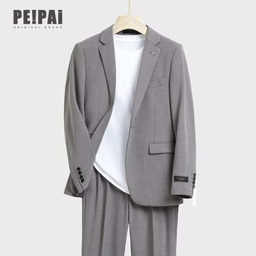 高级感色织人字纹西服男套装英伦修身正装韩版新郎结婚礼服西装男