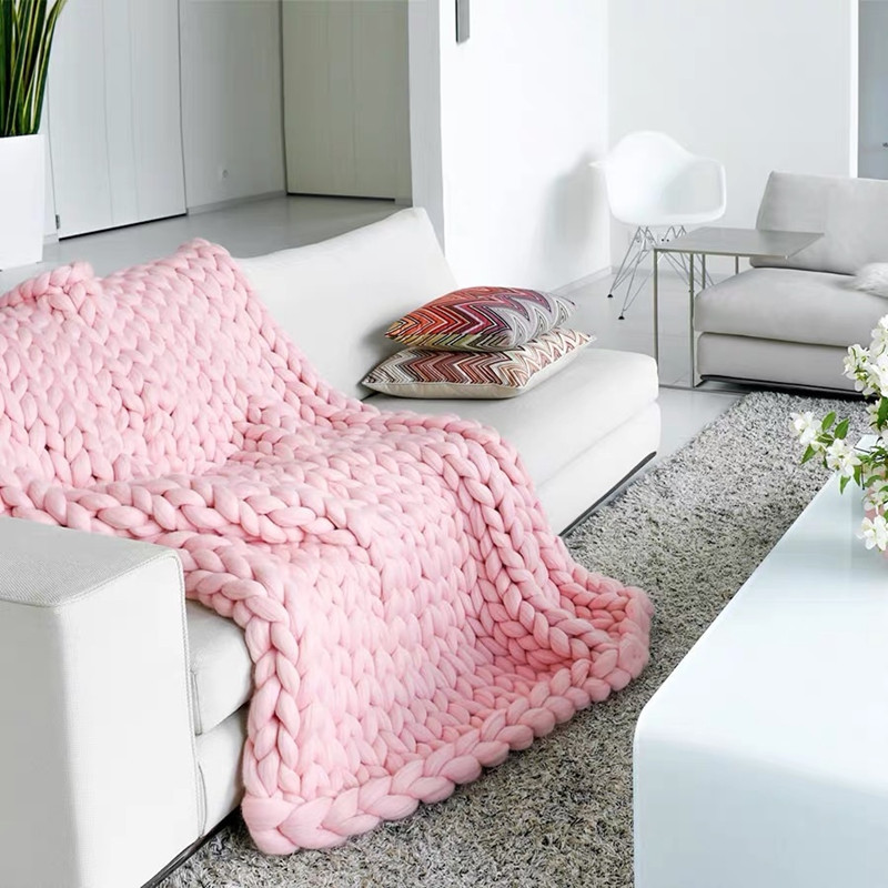 2021 Amazon Nordic Coarse Yarn Hand-Woven Blanket Mernu Blanket Knitted Sofa Blanket Photography