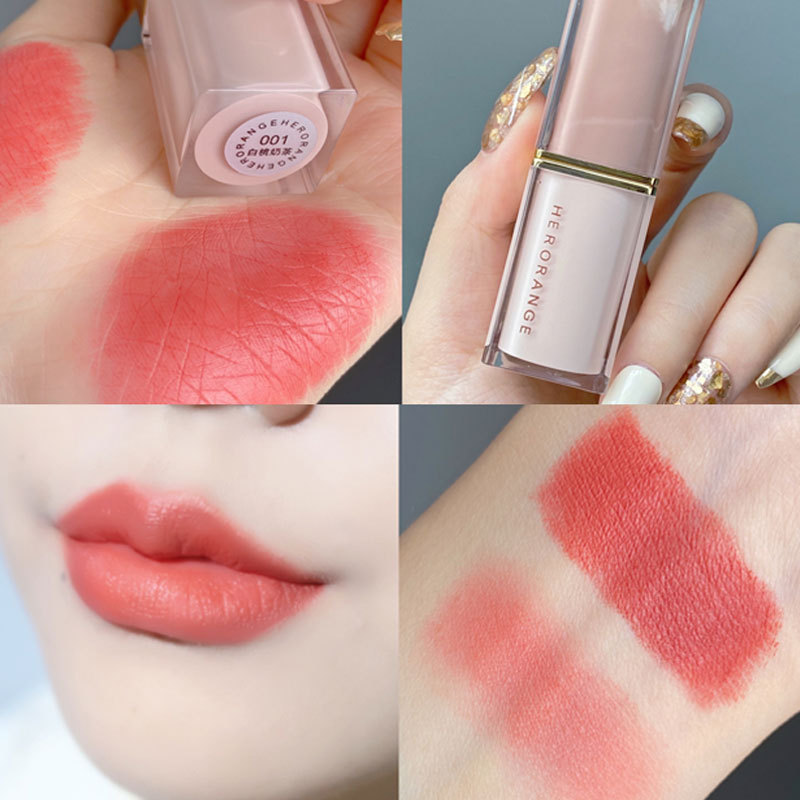 Herorange Crystal Square Tube Lipstick Female Non-Fading No Stain on Cup Student Cheap Daily Plain White Lipstick