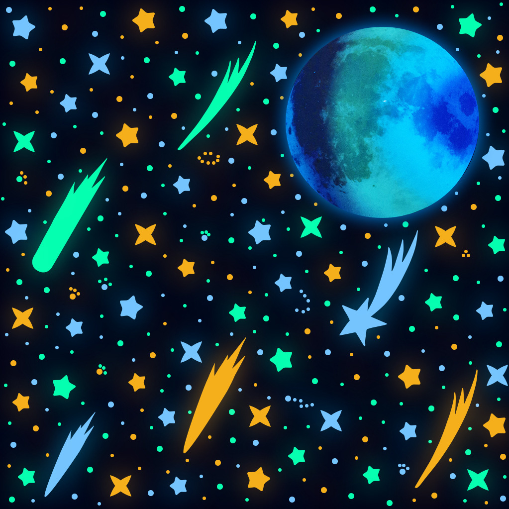 589pcs彩虹月球星星流星夜光贴纸 afg3410蓝绿粉组合夜光墙贴批发