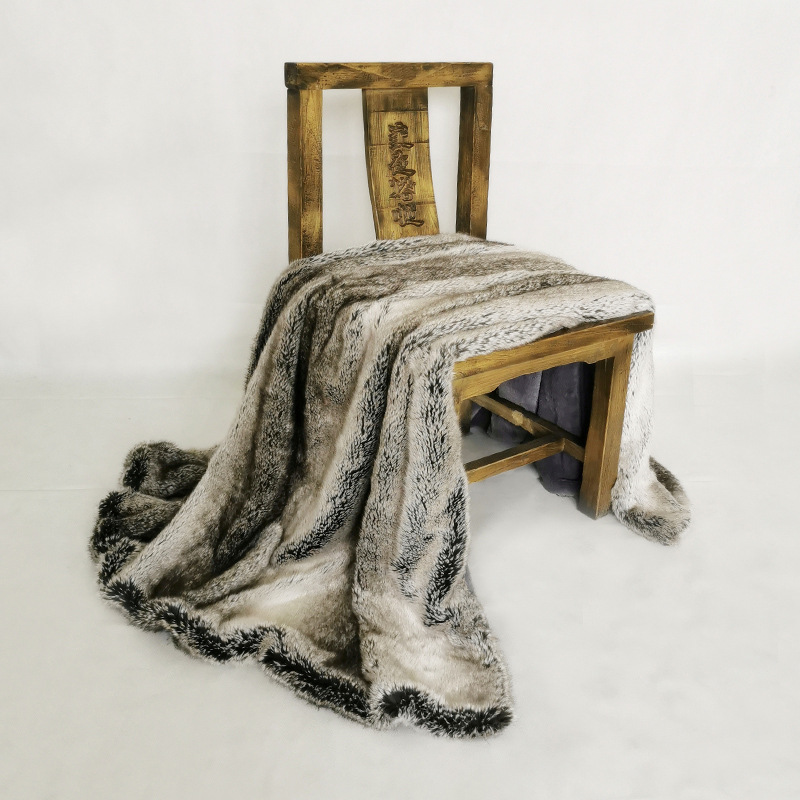 新品样板间家居休闲毯仿皮草 灰色超柔高仿獭兔毛皮草毯皮毯