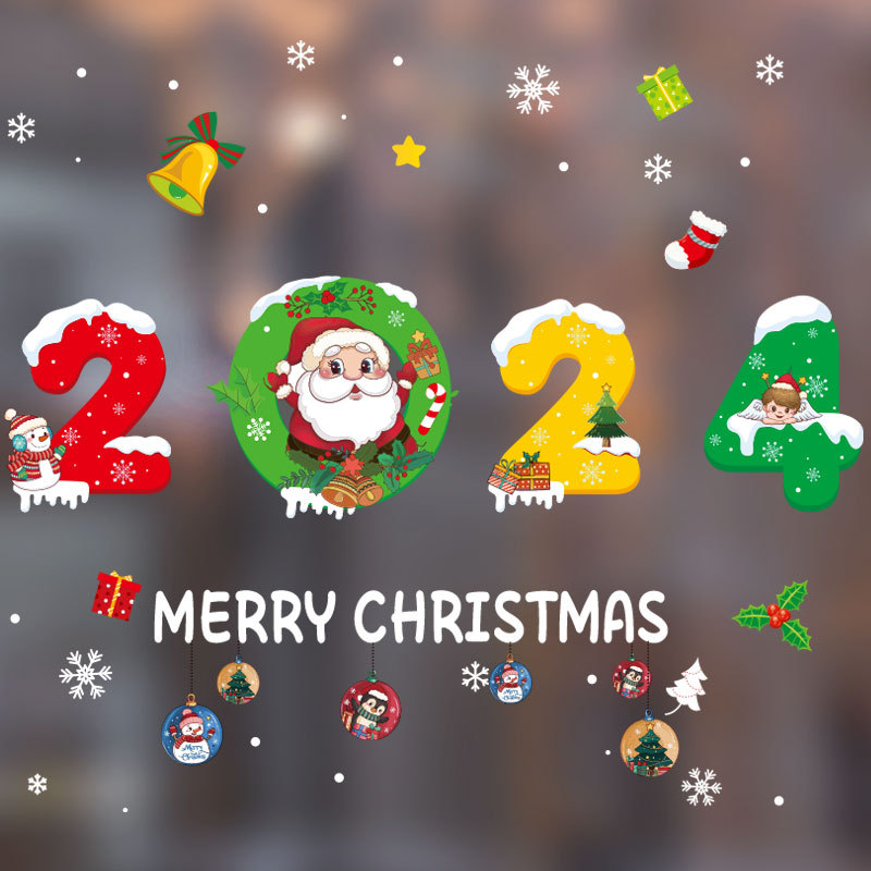 Christmas Window Stickers Christmas Decoration Static Sticker Glass Paster Seamless New Year Colorful Stickers Painting