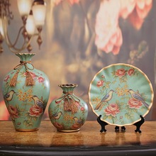 摆件家居饰品陶瓷花瓶三件套欧式客厅酒柜电视柜装饰摆设美式