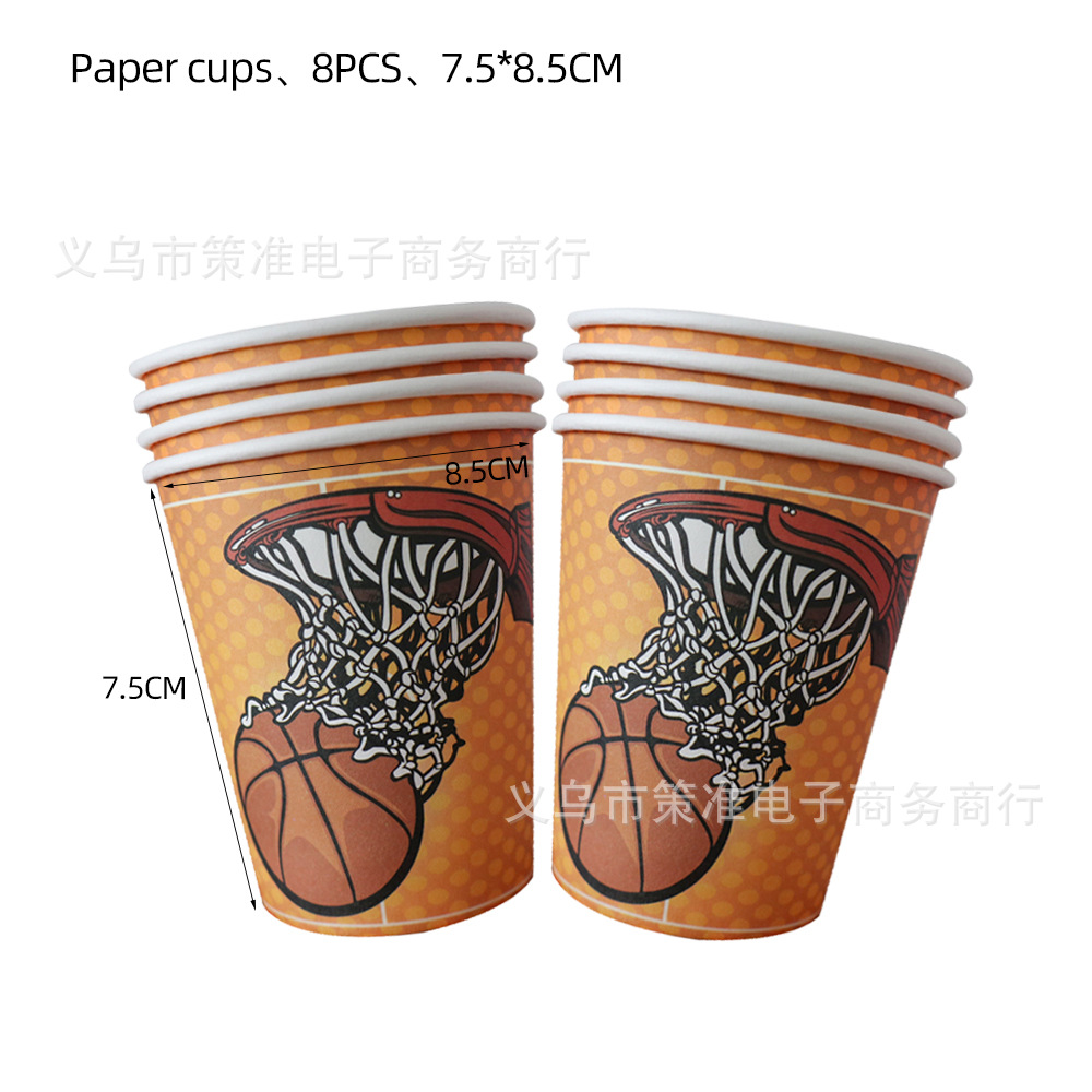 Cross-Border Party Spot Basketball Party Tableware Set Basketball Disposable Paper Tray Paper Cup School Party Decoration