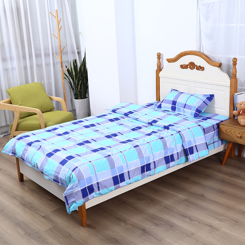 College Student Bedding Single 3 Pcs Set Plaid Bed Sheet Quilt Cover Cotton Three-Piece Set Student Six-Piece Set