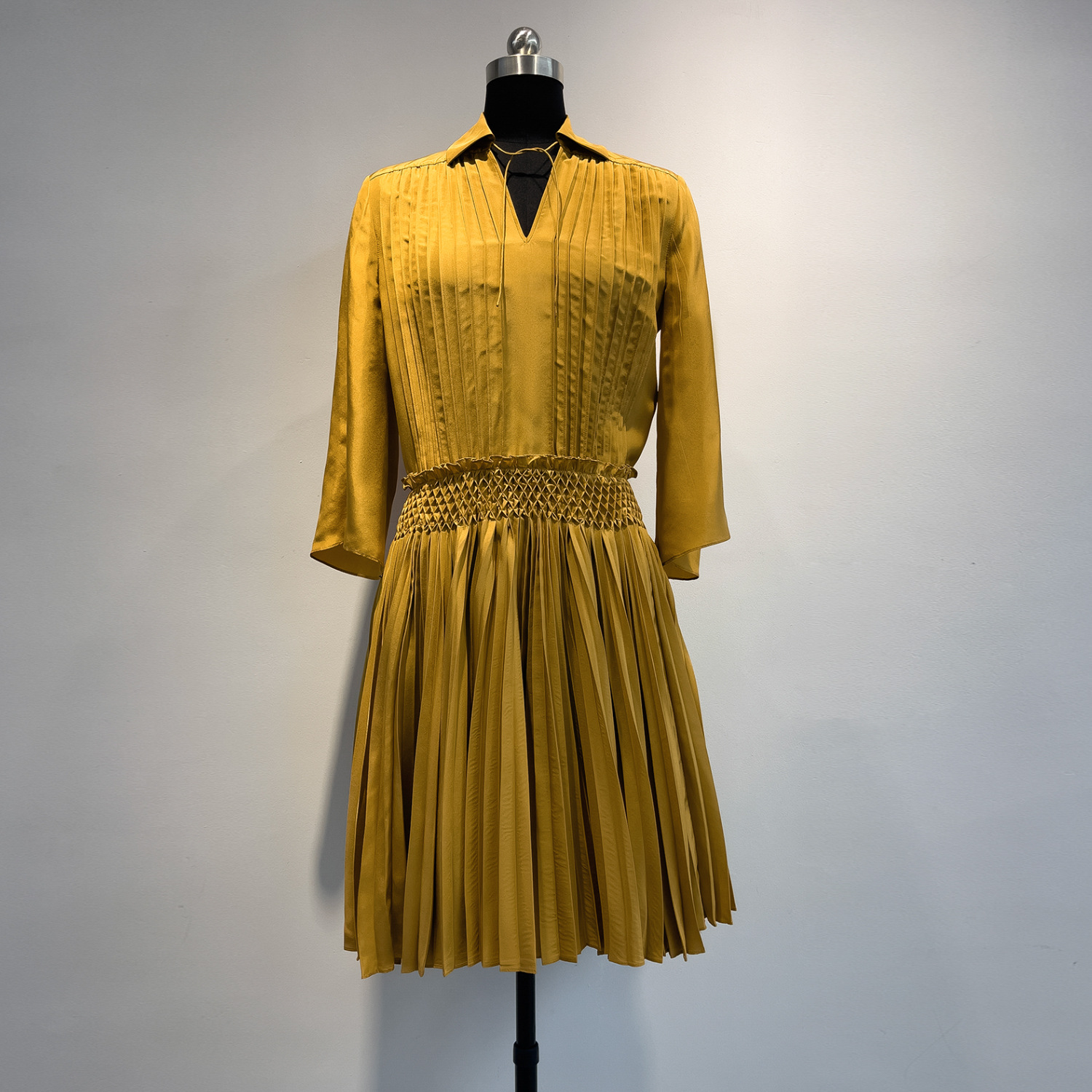 d家chao挺阔不易皱 百褶网格腰封连衣裙c45084-阿里巴巴