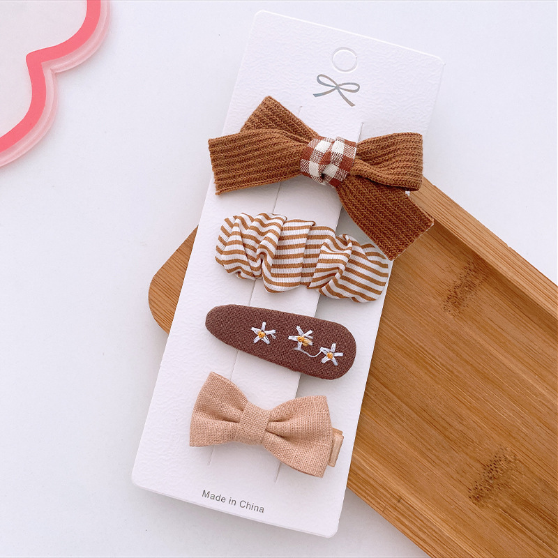 New 4 Chocolate All-Match Fabric Bow Girl's Heart Barrettes Side Clip Korean Style Sweet Hair Pin Hair Accessories