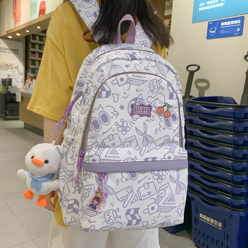 Middle School Student Schoolbag Female Junior High School Student Ins Niche Harajuku Graffiti Cute Backpack High School Student Large-Capacity Backpack