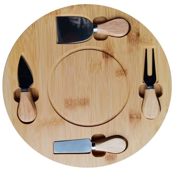 Factory Direct Sales Bamboo Butter Plate Pizza Plate Butter Plate Set with Knife Household Steak Plate Knife and Fork Breakfast Food
