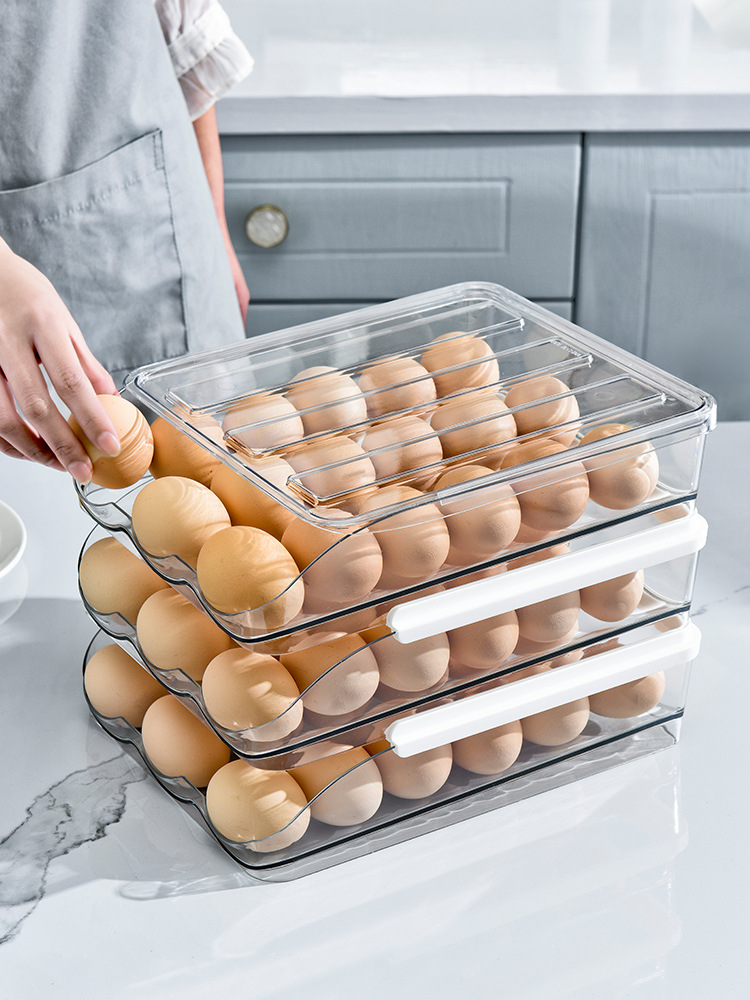乐居厨房放鸡蛋盒装鸡蛋架托塑料滚蛋式冰箱储物盒多层鸡蛋收纳盒
