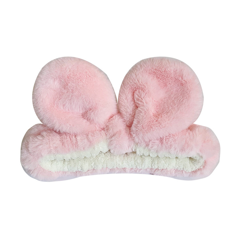 Plush Big Ears Hair Band Soft Little Rabbit Fur Women's Face Wash Makeup Absorbent Comfortable Hair Band Factory Direct Supply