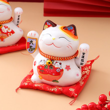 猫小摆件自动招手陶瓷发财猫装电池朋友送礼物办公桌家居装饰