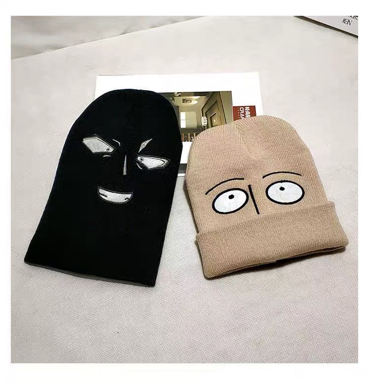 一拳超人中二搞怪表情毛线帽子男女秋冬卡通针织帽情侣个性套头帽