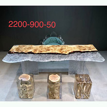 展厅客厅茶室亚克力环氧树脂桌水晶透明冰纹茶桌可定制