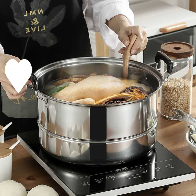 304 Food Grade Thickened Large Stainless Steel Household Two-Layer Double-Layer Steel Pot Soup Pot Gas Stove Pot