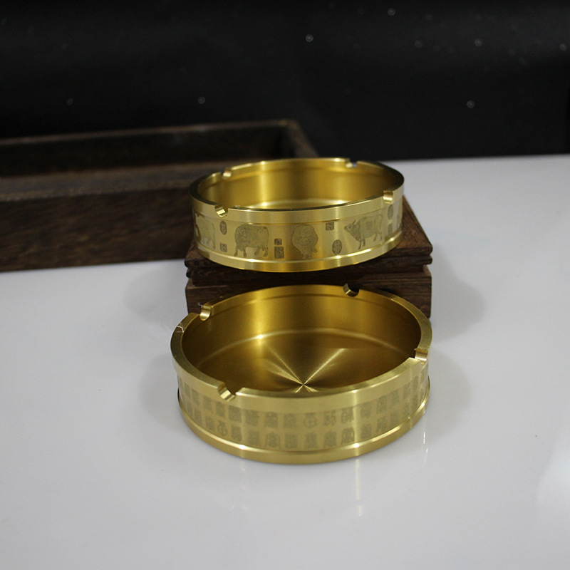 黄铜烟灰缸五牛铜工艺品办公室纯铜摆件五虎创意铜制品金属铜器