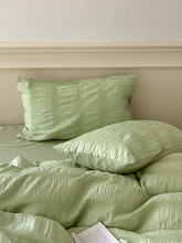 444Z批发ins法式皱皱纱~四件套纯棉全棉绿色床单被套公主风轻奢感