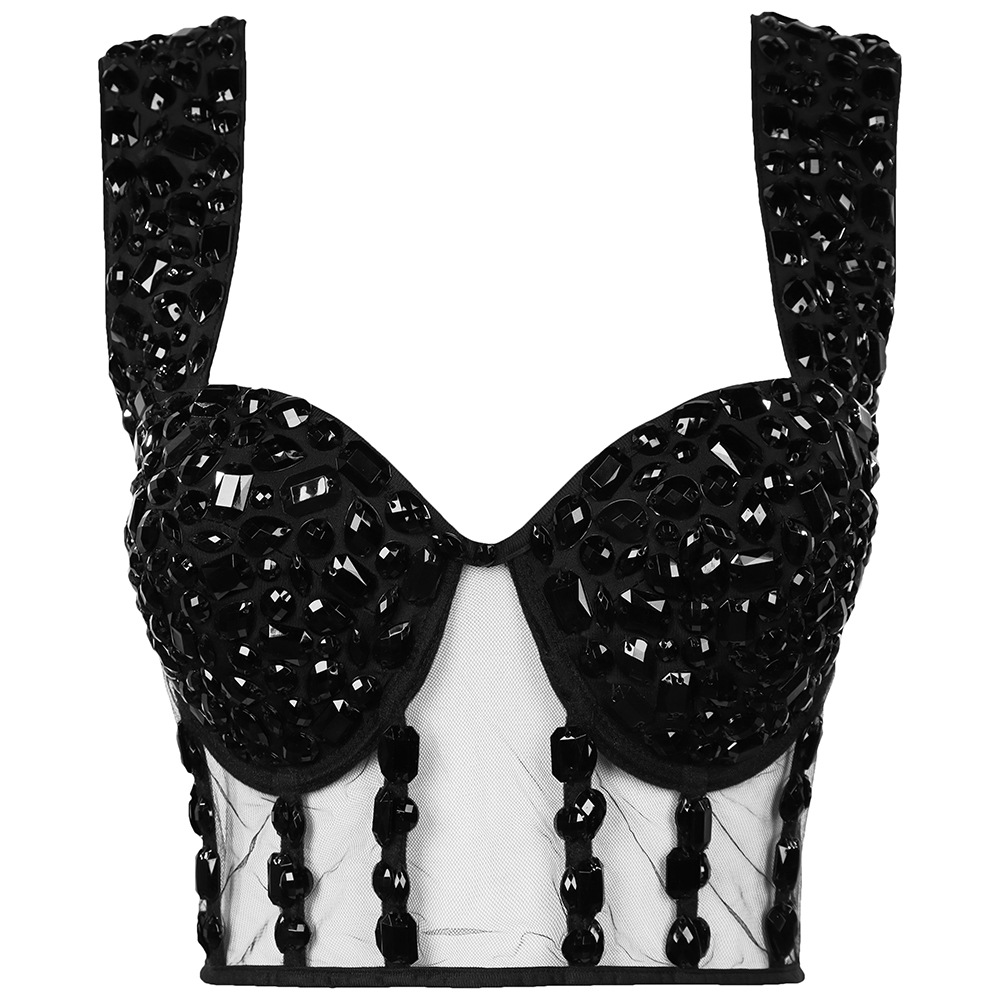 法式宫廷鱼骨胸衣透明网纱肩带性感上衣女外穿舞台演出服吊带背心