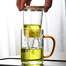 玻璃茶杯带盖带把手茶水分离喝花茶的透明过滤办公室用茶杯水杯
