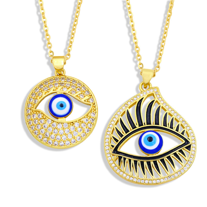 跨境新款土耳其恶魔之眼吊坠项链圆蓝眼睛吊坠项链嘻哈饰品nky14