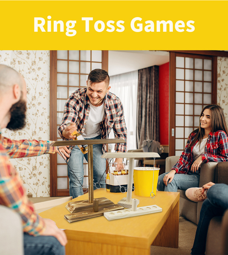 ring toss game亚马逊爆款木制投掷游戏亲子互动桌面抛环挂钩套圈
