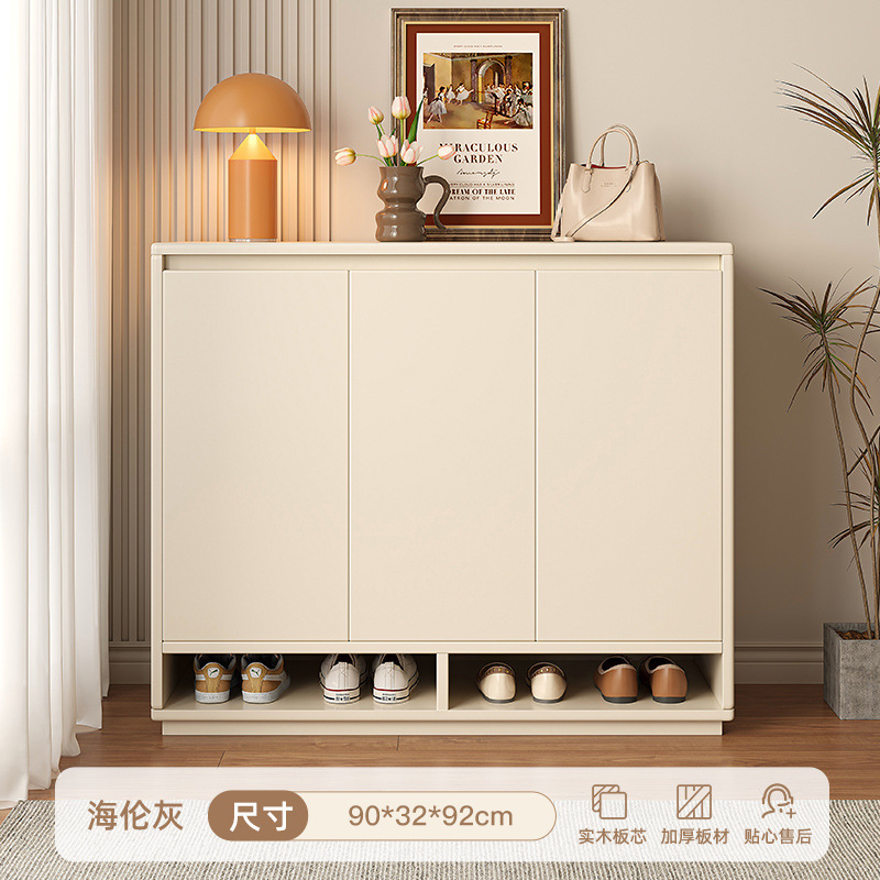 Cream Style Solid Wood Shoe Cabinet Home Doorway 2023 New Popular Home Entrance Cabinet Integrated Storage Locker