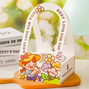 六一儿童节慕斯蛋糕礼盒包装手提4寸透明圆球卡通女孩蛋糕盒装饰