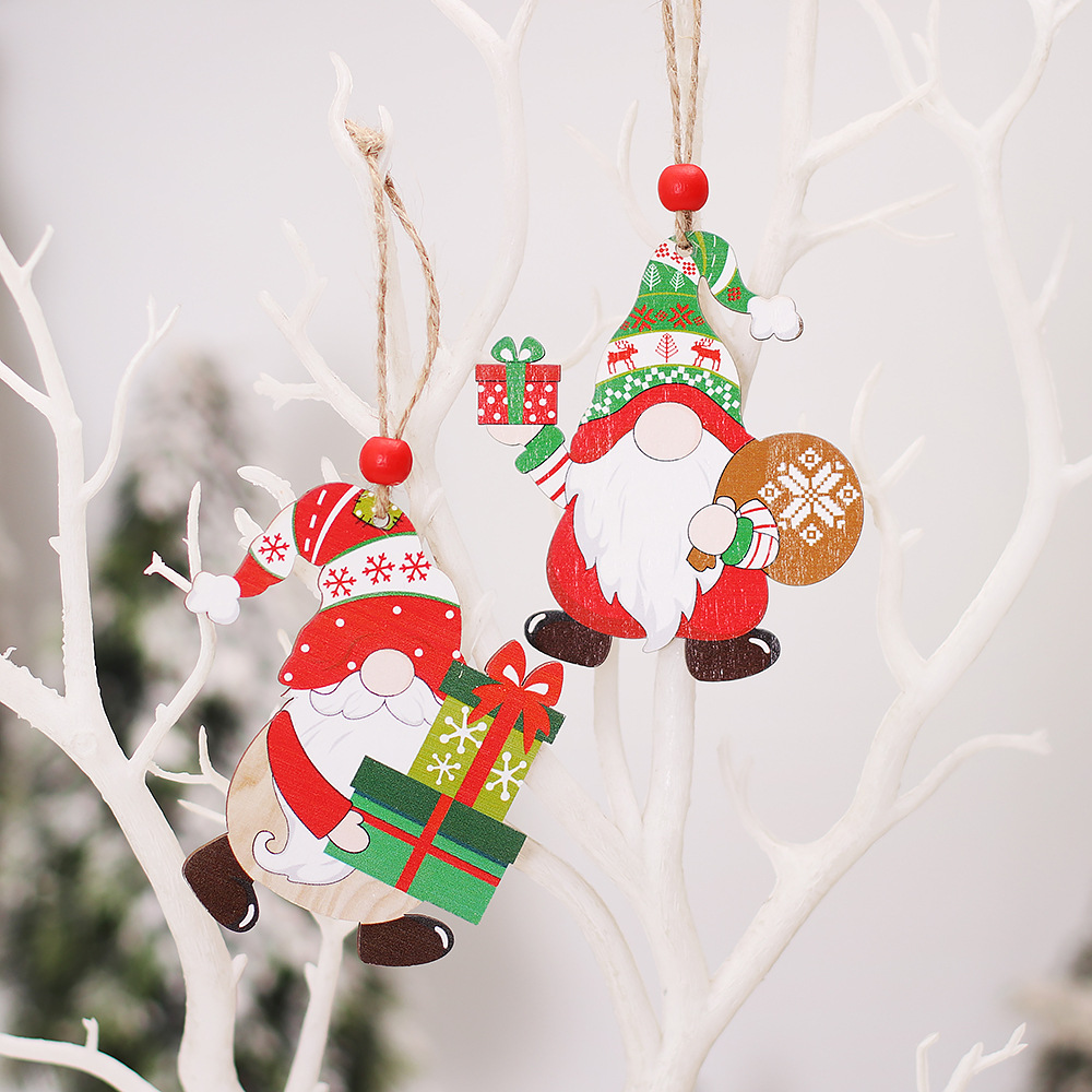 Christmas Decorations Cartoon Colorful Dancing Faceless Doll Wooden Pendant Wood Piece Hanging Ornament Christmas Tree Accessories