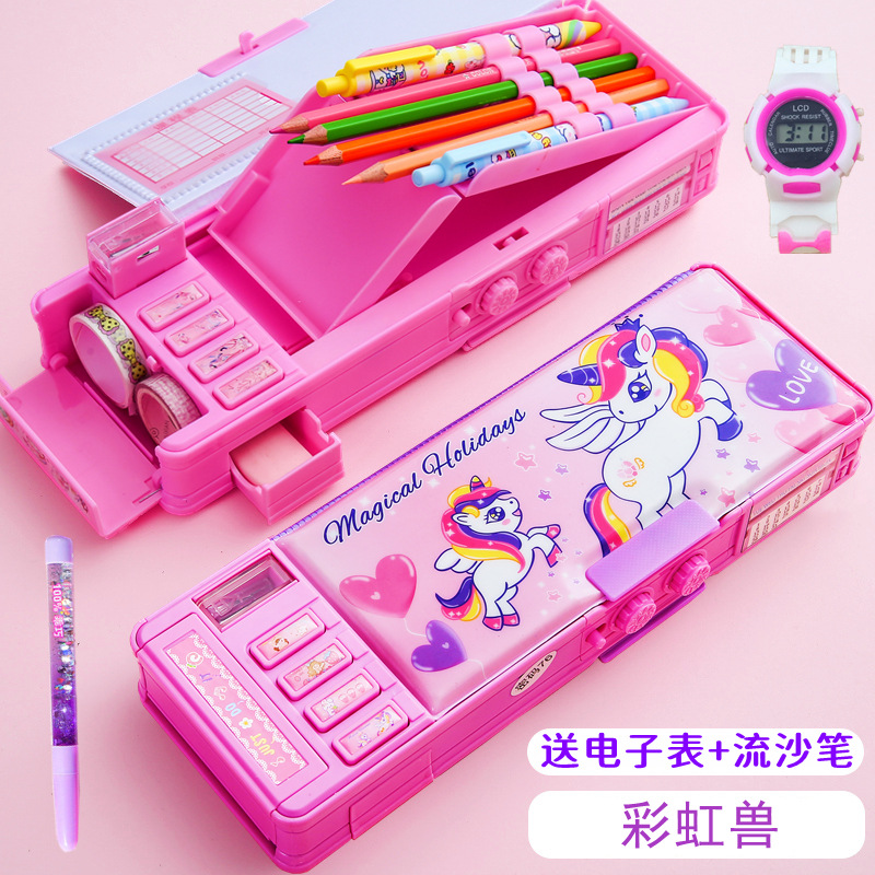 Deformation Password Lock Automatic Multi-Function Girl Pencil Case Children's Stationery Box Pencil Box Primary School Student Large Capacity
