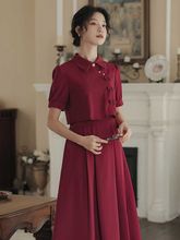 法式新中式红色连衣裙女装夏季2024新款假两件高级感小众国风裙子