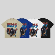 新款嘻哈Kiss重金属摇滚乐队复古印花男女同款重磅260g半袖体恤衫