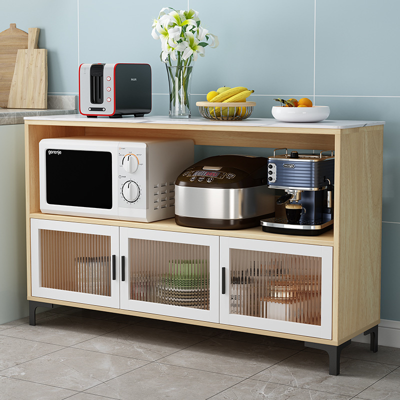 7l8k岩板餐边柜现代简约置物架实木收纳柜矮柜中岛台厨房微波炉储