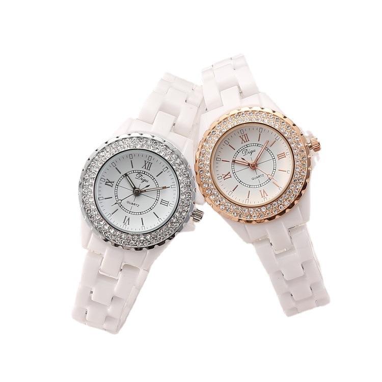 正品女表陶瓷水钻手表女罗马表防水石英表学生防刮带钢带简约时尚