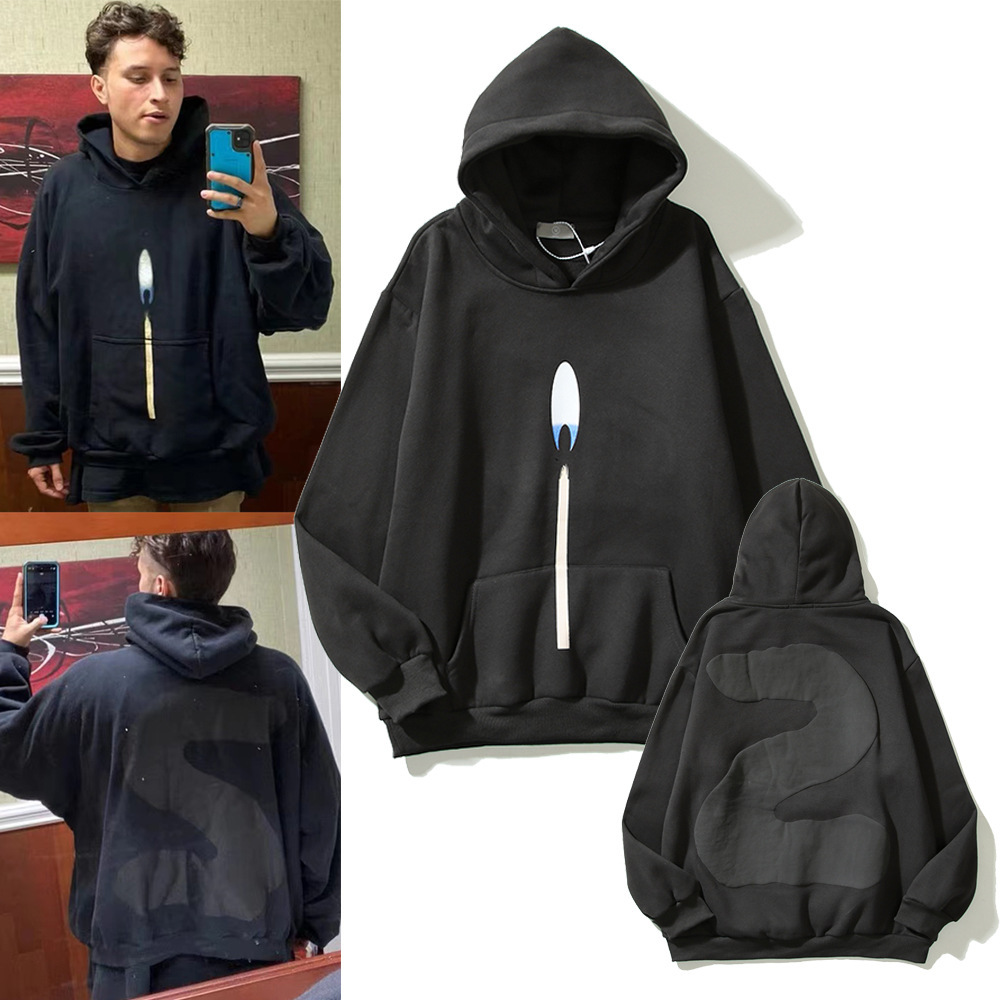 纯棉外套 美式高街 kanye侃爷音乐节周边蜡烛2印花宽松连帽衫卫衣