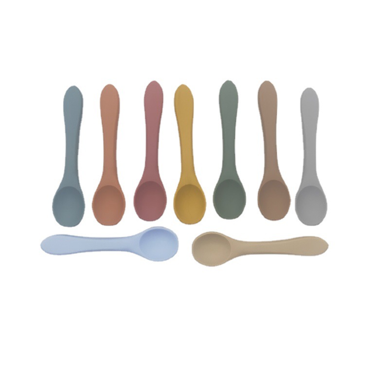 food grade infant silicone spoon baby learn to eat training spoon children learn to eat long handle feeding tableware spot